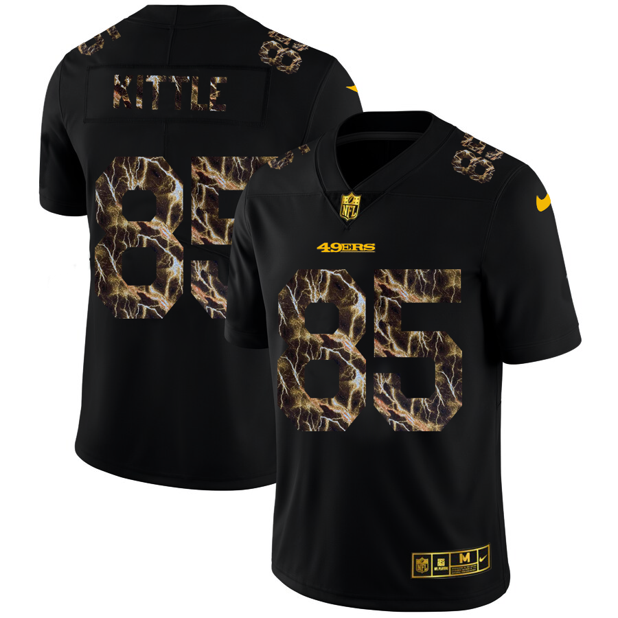2020 San Francisco 49ers #85 George Kittle Men Black Nike Flocked Lightning Vapor Limited NFL Jersey